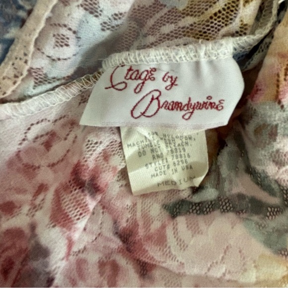Vintage Etage by Brandywine pink floral nylon teddy lingerie medium - Picture 6 of 8